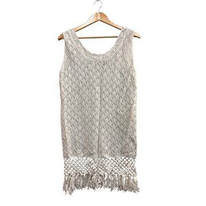 Crochet Fringe Sleeveless Top M Pink Lily 100% Acrylic Made In China